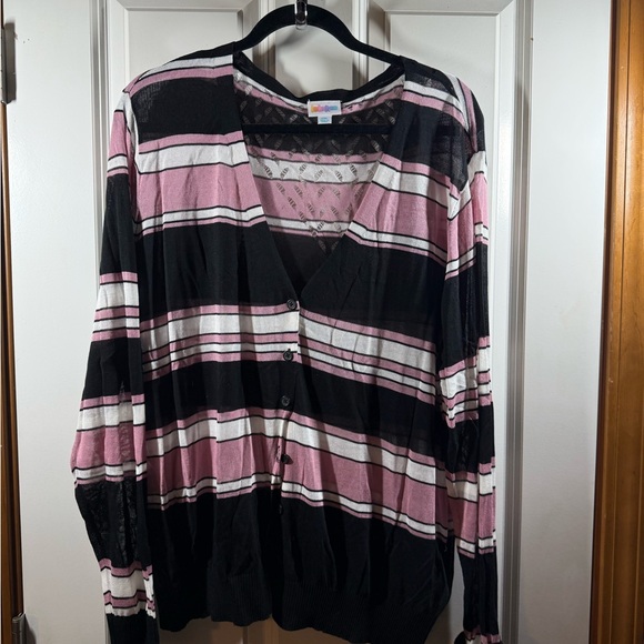 EUC LuLaRoe Pink and Black Striped Cheryl Cardigan - Picture 1 of 6